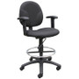 Boss Black Fabric Drafting Stools W/Adj Arms & Footring (B1691-BK)