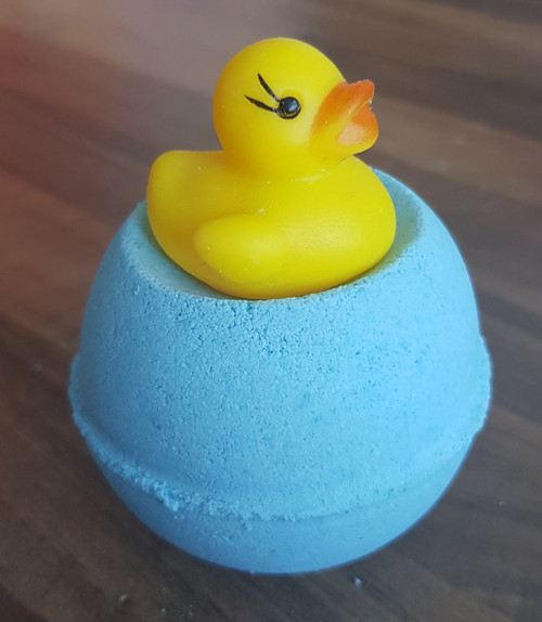 Blue Bath Bomb with a little Rubber Duck Bath Toy