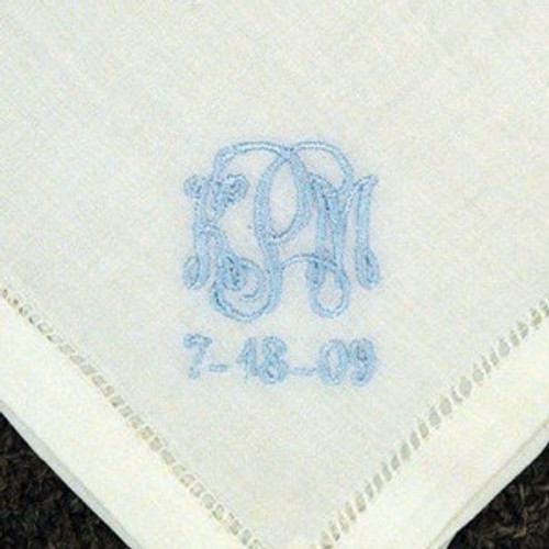 Something Blue Monogrammed Linen Handkerchief