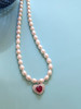 Elegant Ruby Heart and Pearl Necklace