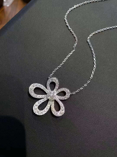 Platinum Flowerlace Necklace, Moissanite Platinum Flowerlace Necklace, Moissanite
