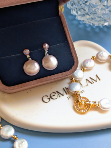 Purple Rosé Coin Pearl Earrings