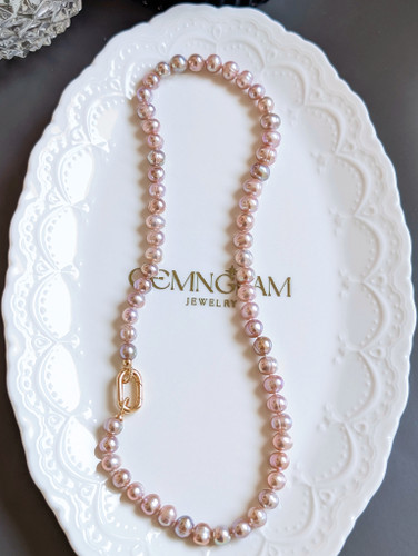 Pink Aurora Ringed Pearl Strand – 7–8 mm