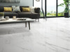 Calacatta White marble effect floor tile, porcelain and rectified with a glossy look.