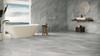 Grey stone effect polished porcelain tile