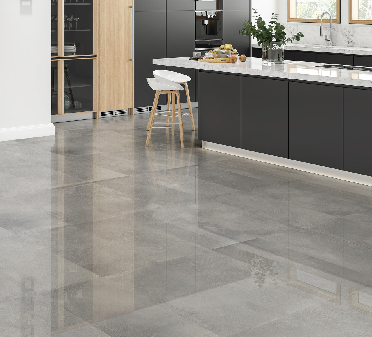 Hilton Grey Polished Porcelain Floor Tiles 600x600mm Rectified