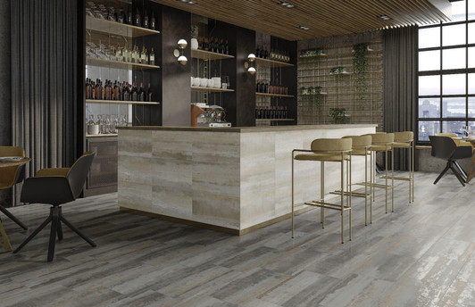 Metallique industrial look porcelain wall and floor tile that is suited for commercial office and cafe's, as well as in the home!
