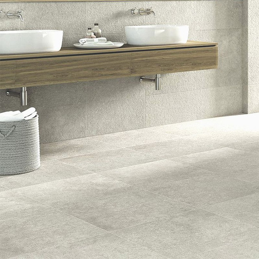 Buy light grey porcelain stone effect rectified tiles today for your bathroom or kitchen floors and walls