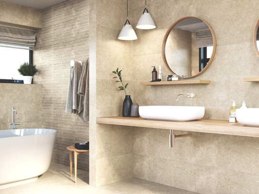 Buy cream stone effect porcelain wall tile for the bathroom. This is a feature wall tile. Buy cream stone effect porcelain wall tile for the bathroom. This is a feature wall tile.