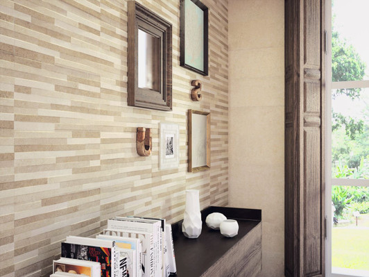 Beige split face effect wall tiles, ceramic and water proof wall tiles.