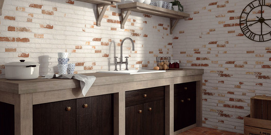 Bristol white and red brick effect porcelain wall tiles for the indoor and outdoor use. Kitchen and bathroom use as well as hallway and lounge.