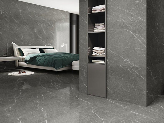 Grey porcelain polished marble effect large floor and wall tiles