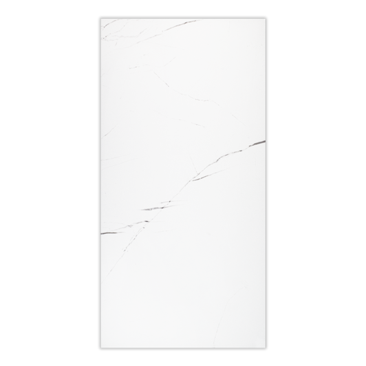 Glossy white marble effect porcelain floor or wall tile made from the Statuario marble design.