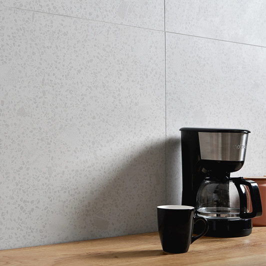 White Terrazzo porcelain wall and floor tile 60x60cm.