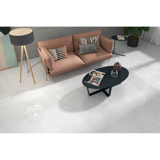 White Marble Effect Polished Porcelain 80x80cm Rectified Floor Tile