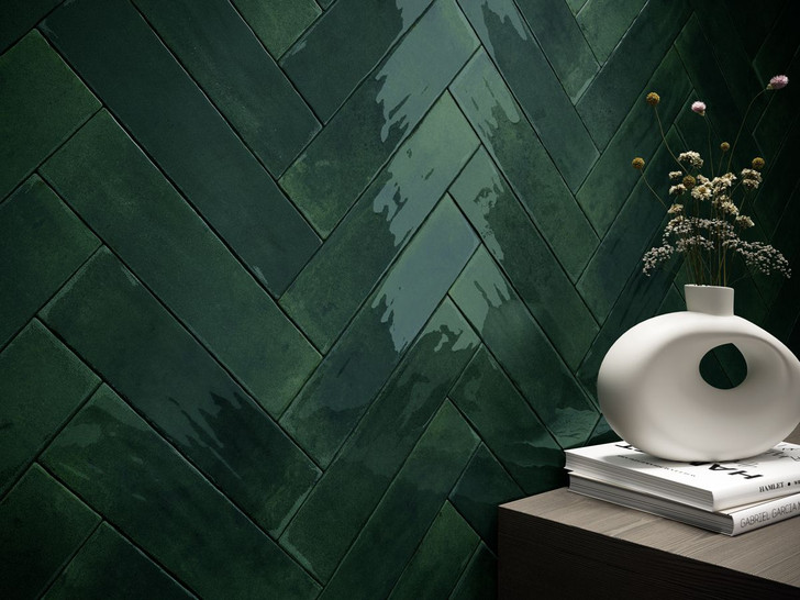 Gloss green metro subway tile for the kitchen or bathroom wall.