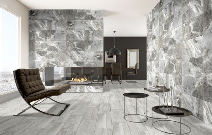 Grey slate effect porcelain tile