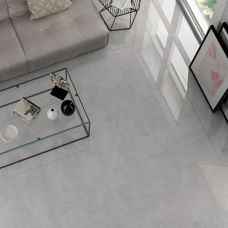 Polished concrete effect porcelain floor and wall tile 60x60cm