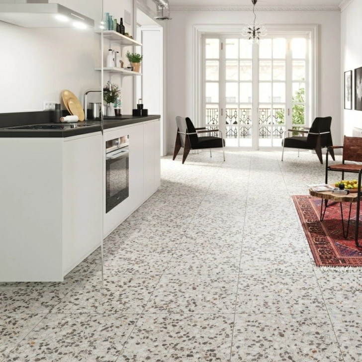 White Terrazzo multicolour porcelain wall and floor tile 45x45cm.
