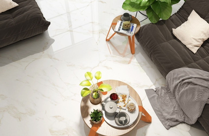 Calacatta gold gloss marble effect porcelain floor and wall tile 60x60cm rectified, authentic, Made in Spain.