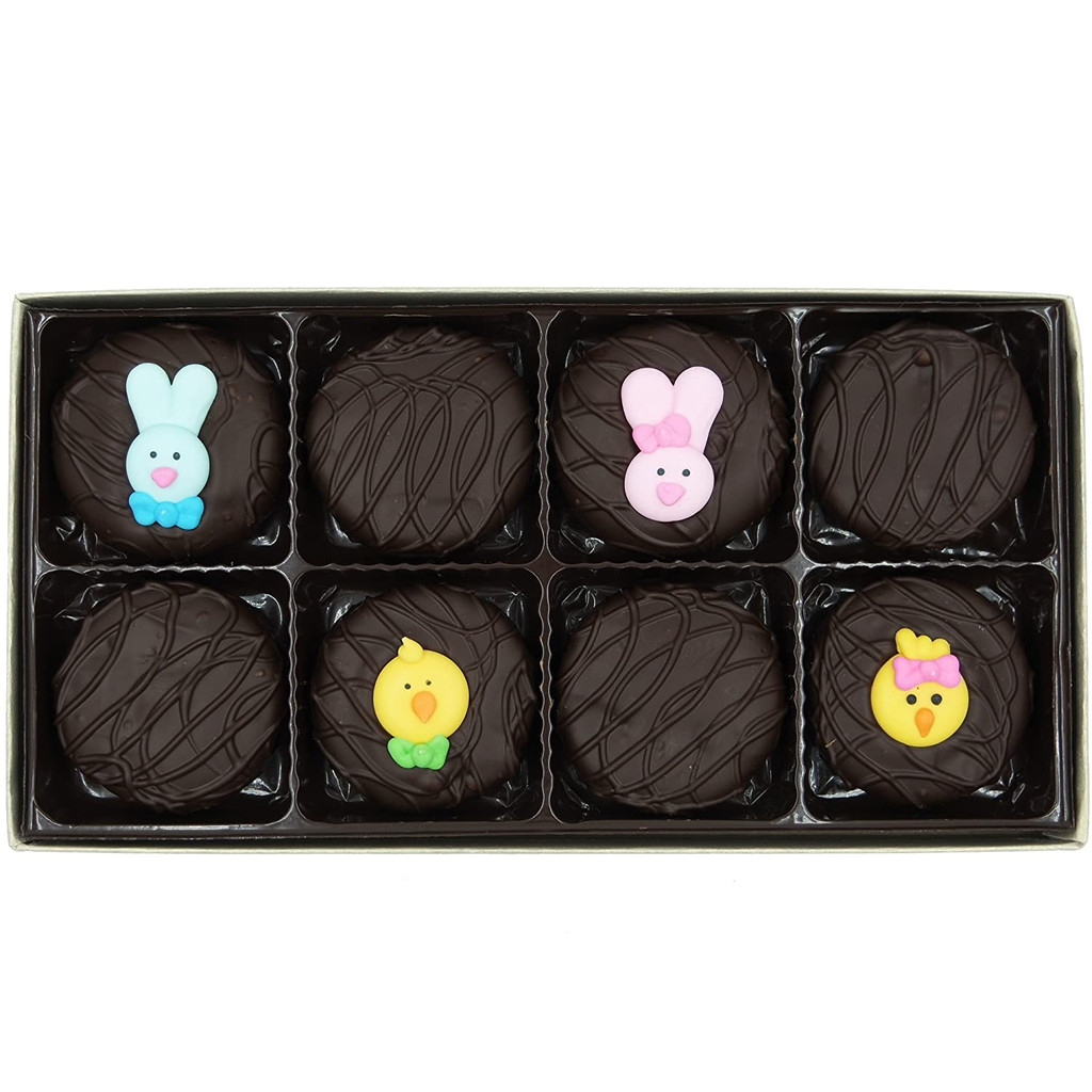 Easter Faces Assortment Crème Filled Sandwich Cookies, Dark Chocolate (Blue Rabbit, Pink Rabbit, Chick, Chicklet)