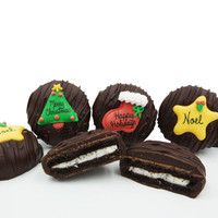 Christmas Greeting Crème Filled Sandwich Cookies, Dark Chocolate