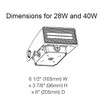 dimensions picture for 28w and 40w light