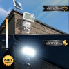 Front view of Solar Led Security motion activated light in white in night and in day with example on wall