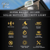 Front view of Solar Led Security motion activated light in white with different features explained