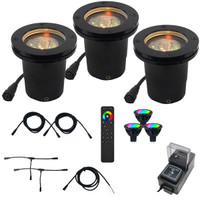 RGBCW 12V LED Open Face NSC In Ground Well Light Landscape Lighting 3 kit Composite Black
