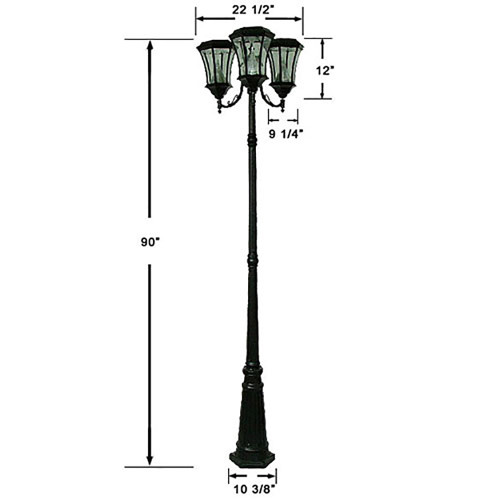 Victorian Solar Triple Head Lamp Post (PWGS94T-BK) by Gama Sonic