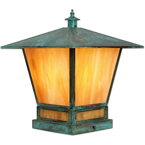 XPC-397 Pilaster Light in verde finish and gold iridescent glass