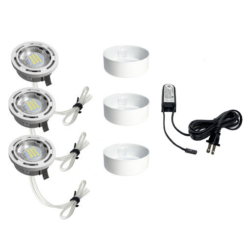 12V LED Under Cabinet Kitchen Overhead Flush Mount 3 Puck Light Kit -IUCLK-CPH