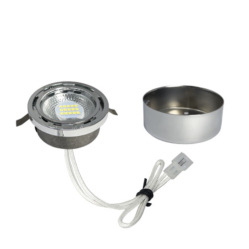12V White LED Puck Light Shown In Chrome