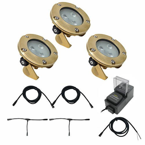 Integrated LED Cast Brass Flood Light w/ OPTICswap Lens System, LED Bulbs  Included, Easy DIY Landscape Lighting Kit, No Splice Connections (NSC) -