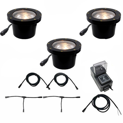 Cast In Ground N.S.C. Well Light 3 Kit w/ Open Face Cover System,  Bulbs Included - OIGLK-4B-OPN-3