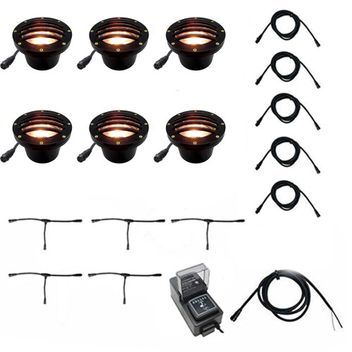 Cast In Ground N.S.C. Well Light 6 Kit w/ Curved Grill Cover System, Bulbs Included - OIGLK-4B-GRL-6