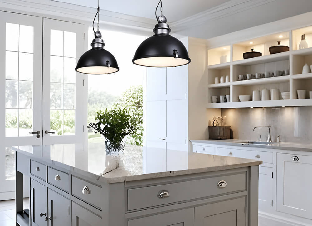 Large Industrial Warehouse Pendant Light - Warehouse Barn Hanging Kitchen Pendant Light - Title 24 Compliant - 120V Italian Design - AQ-PS7586