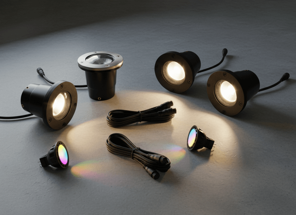 RGBCW 12V LED Open Face NSC In Ground Well Light Landscape Lighting 3 kit Composite Black