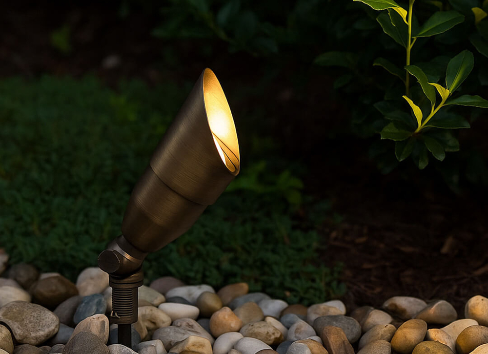 LED Brass Spotlight, Adjustable Swivel , No Splice Connect (NSC) Wiring, Landscape Lighting w/ NSC, Easy DIY Installation - LEDX-K008-NSC