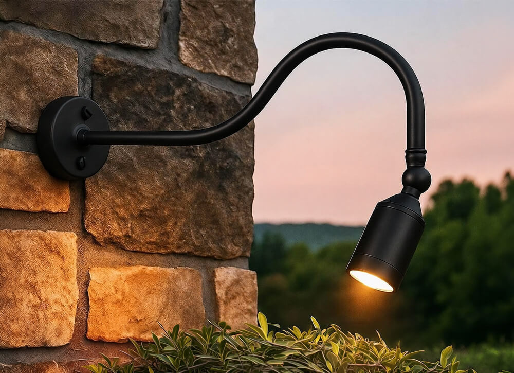 12V LED Cast Brass Low Voltage Angle Shield Bullet Spotlight Gooseneck Sign Light - OGN-R12-12V