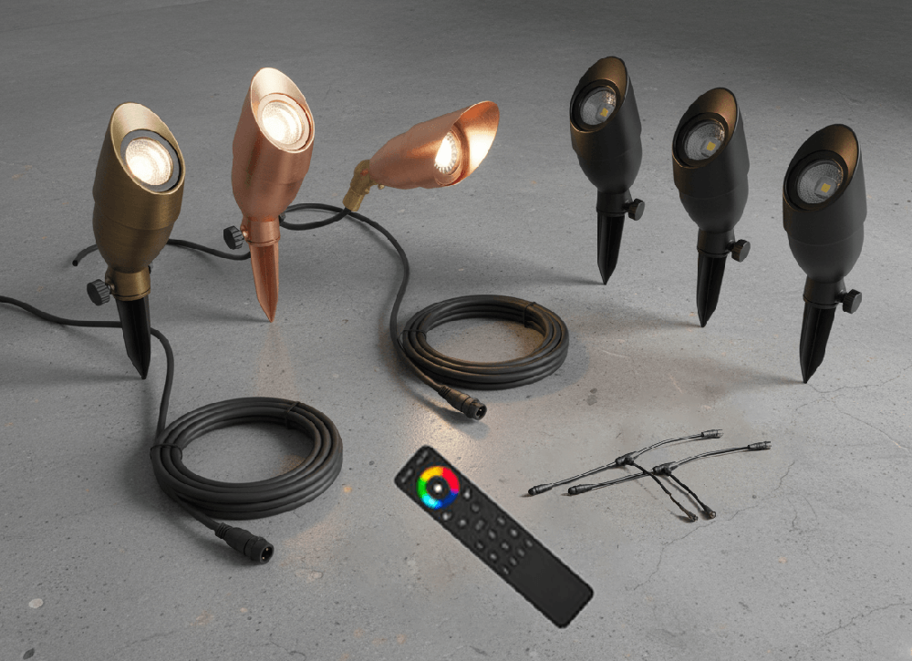 12V LED RGBW Adjustable Brass Spotlight NSC x6 Light Kit Main in Bronze