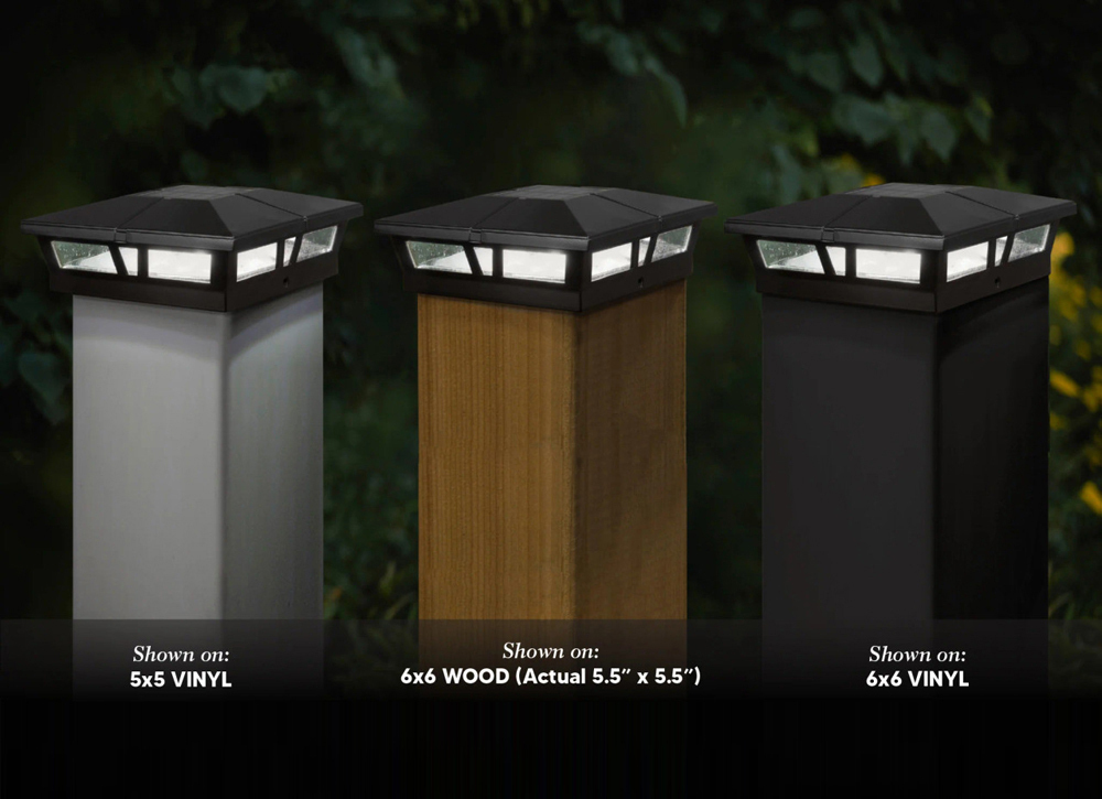 Angled shot of 6 x 6  Black Aluminum Solar Post Light