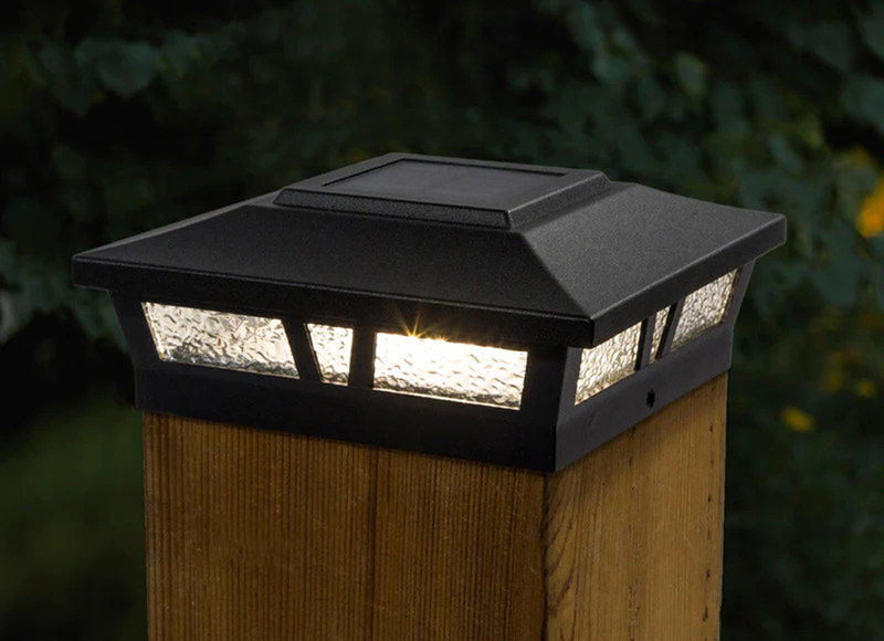 Picture of Oxford 6x6 Post light with white background lights on.