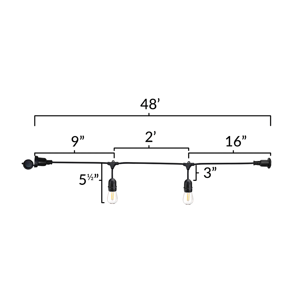 48 Foot w/ 2 Foot Bulb Spacing Dimensions