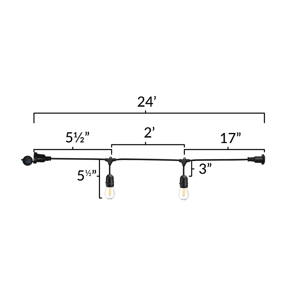 24 Foot w/ 2 Foot Bulb Spacing Dimensions