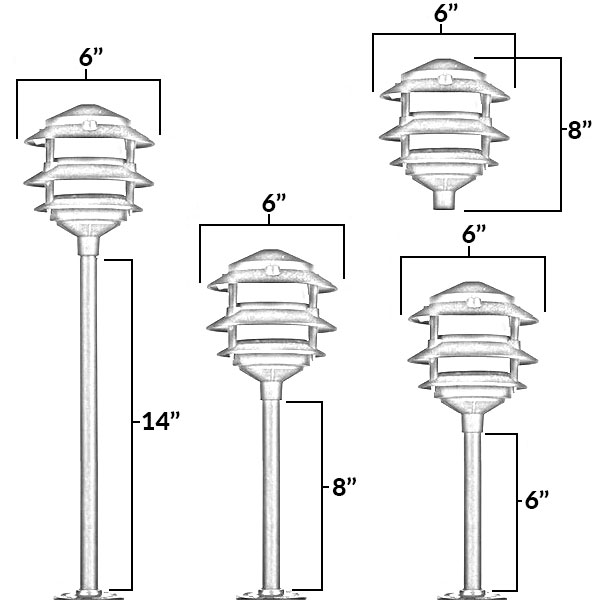 12V / 120V Cast Aluminum 3 Tier Pagoda Pathway Area Light w/ Clear Glass PAT3R