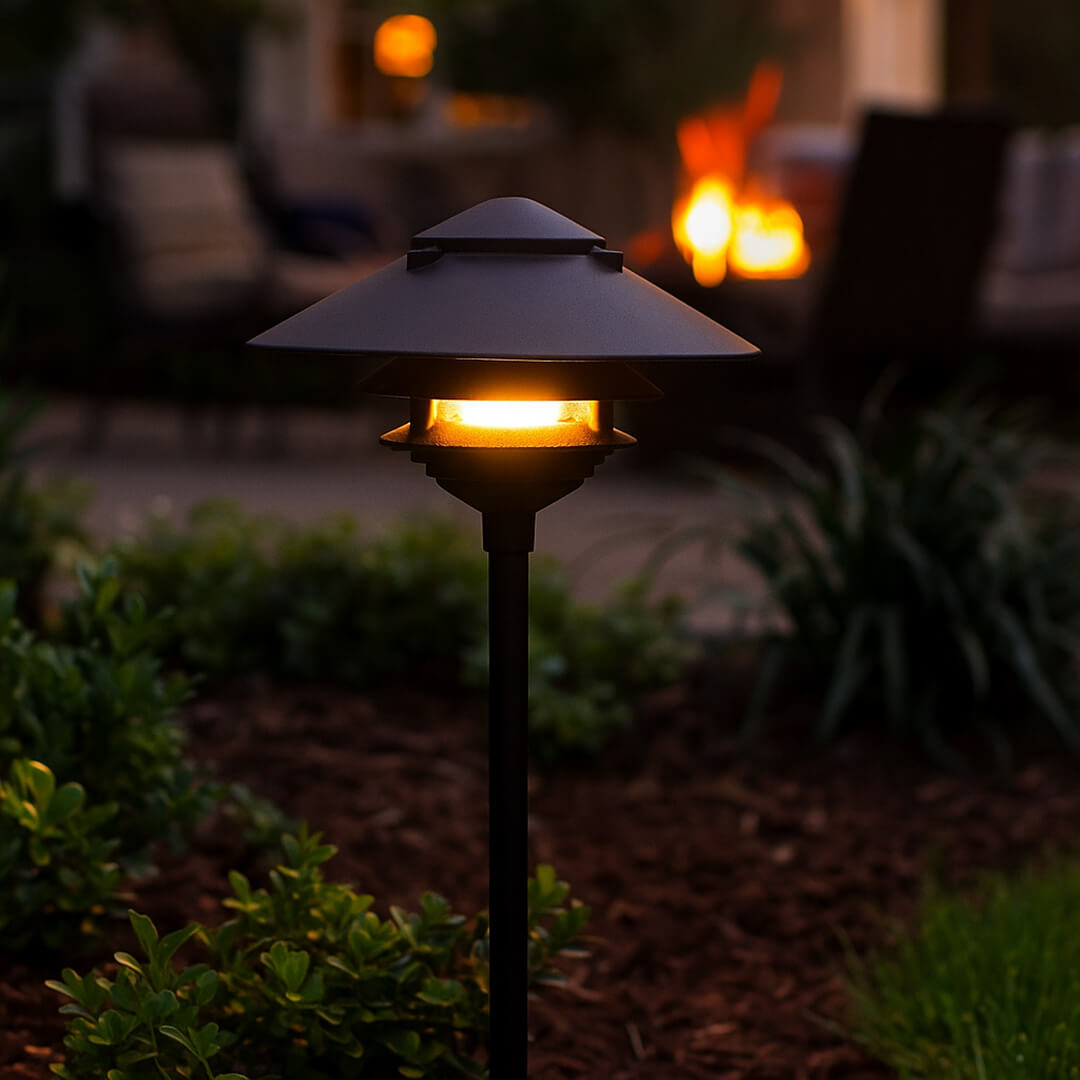 12V / 120V Cast Aluminum Large Top 3 Tier Pagoda Light Post - PAT-LT3R