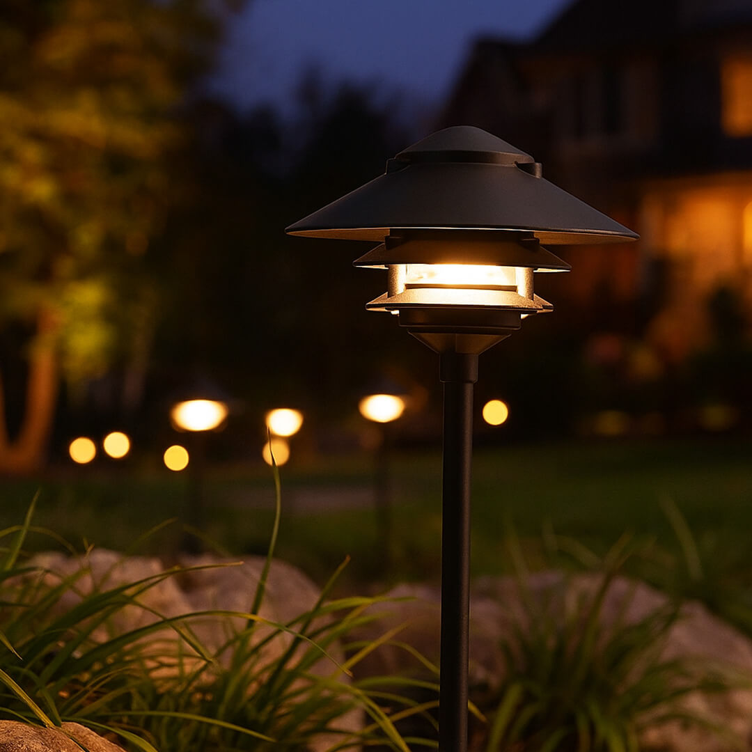 12V / 120V Cast Aluminum Large Top 3 Tier Pagoda Light Post - PAT-LT3R