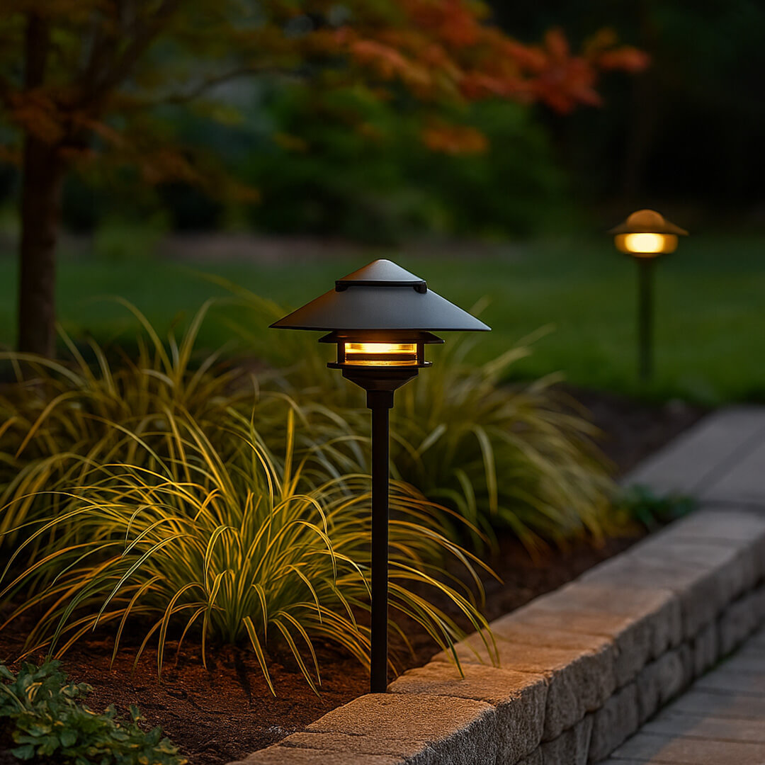 12V / 120V Cast Aluminum Large Top 3 Tier Pagoda Light Post - PAT-LT3R